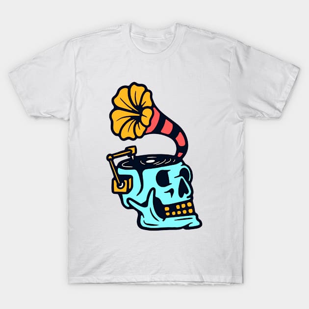 Skull Gramophone T-Shirt by Mako Design 